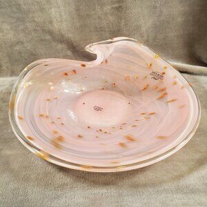 Stunning Murano Pink & Gold Folded Art Glass Bowl